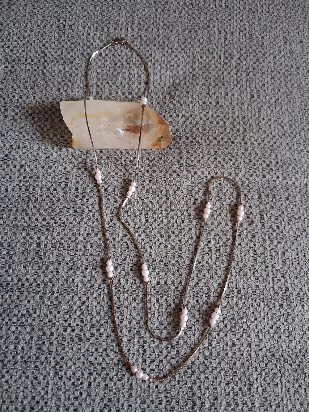 Delicate Pink Beaded Station Necklace - Korea